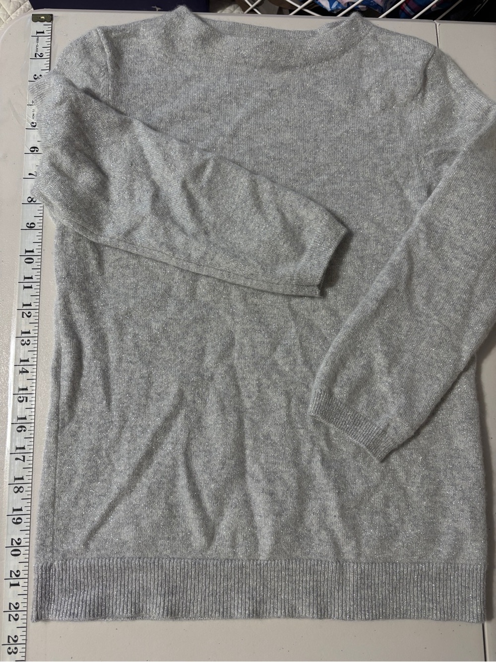 Talbots Audrey Sweater Size S Petite Cashmere Crewneck Gray Shimmer Ribbed Soft - Picture 6 of 8